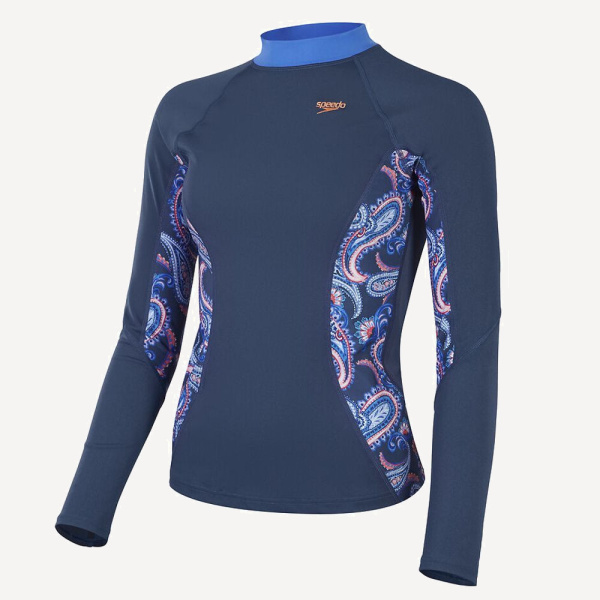 Футболка лайкра Speedo Long Sleeve Rash Top длинный рукав (Женский; M; синий/мультиколор)